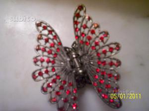 Molletta con farfalla rossa in strass nuova