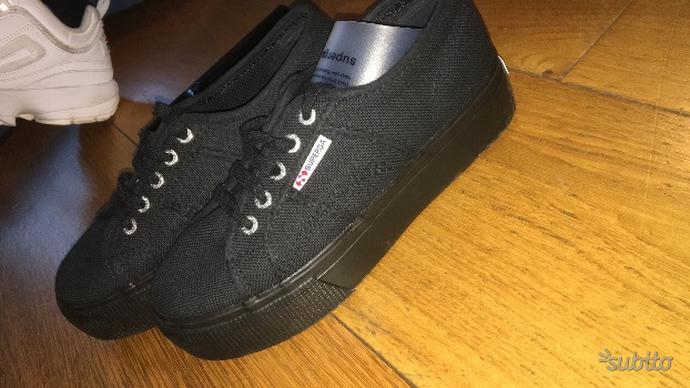 superga platform pelle nera