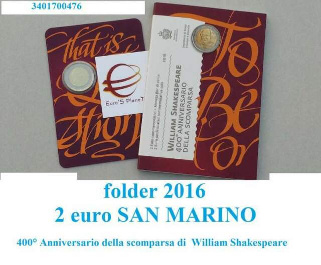 2 euro SAN MARINO - 400 William Shakespear -folder 