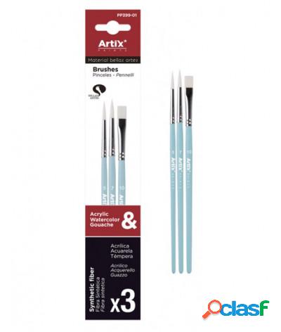 Set 3 pennelli in fibra sintetica per pittura olio acrilico