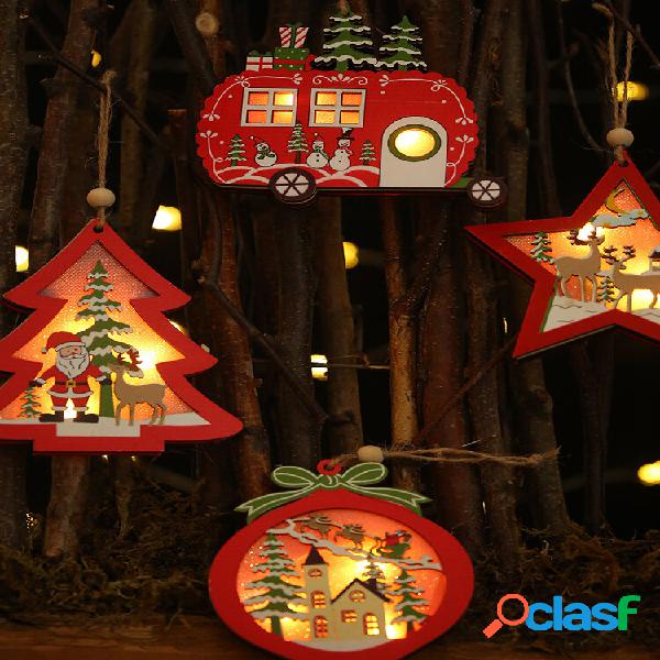 1Pc Ornamenti di Natale con pendenti in legno cavi leggeri