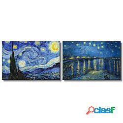 2 pannelli wall art stampe su tela pittura notte stellata