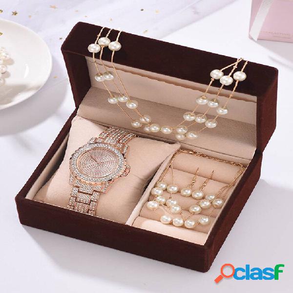 4 pezzi combinazione donne Watch set completo di diamanti