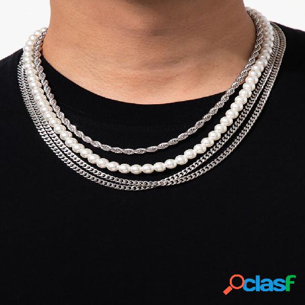 4 pezzi / set collane di ferro con perline di perle