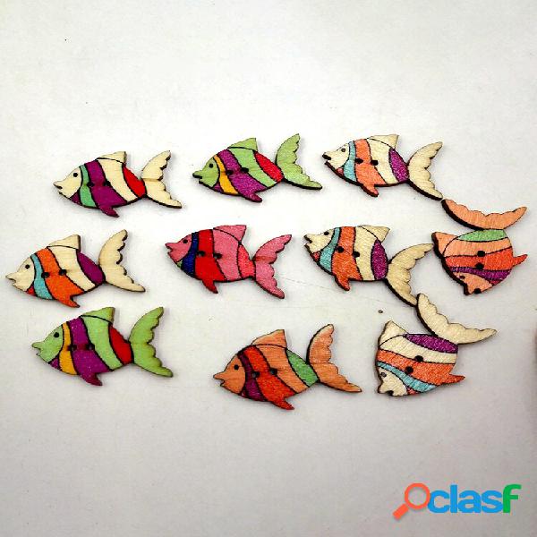 50 pezzi di cucito in legno a forma di pesce Pulsanti