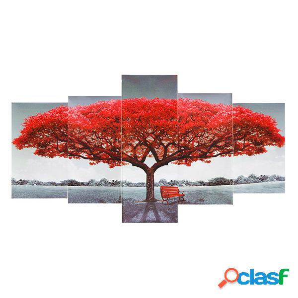 5Pcs Red Tree Wall Paintings Decorative Canvas Print Art