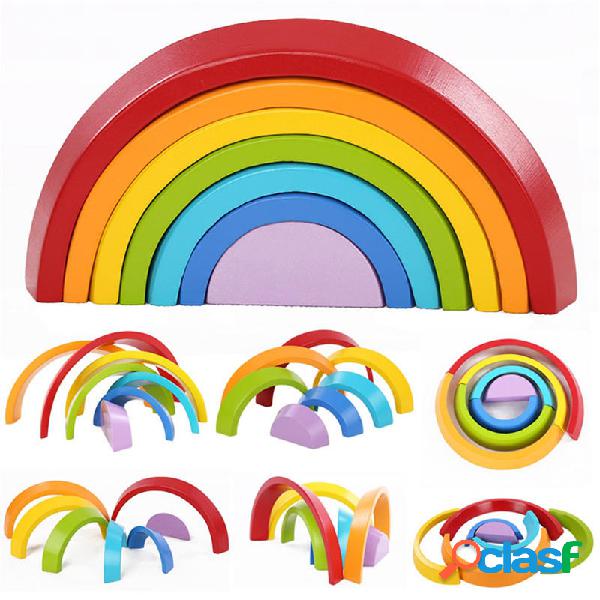 7 colori impilabili in legno a forma di arcobaleno bambini