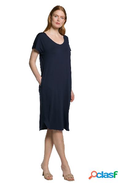 Abito midi con scollo a V e mezze maniche, Donna, Blu,
