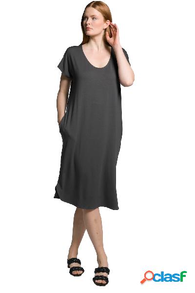Abito midi con scollo a V e mezze maniche, Donna, Grigio,