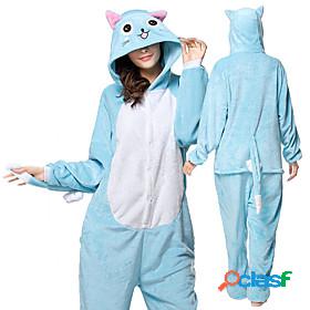 Adults Kigurumi Pajamas Cat Onesie Pajamas Flannel Blue