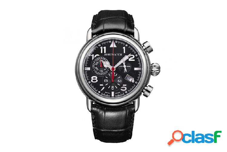 Aerowatch Cronografo acciaio con cinturino in pelle acciaio