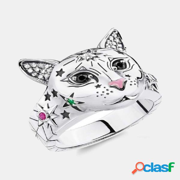 Anello da donna vintage con animali, testa di gatto, anello