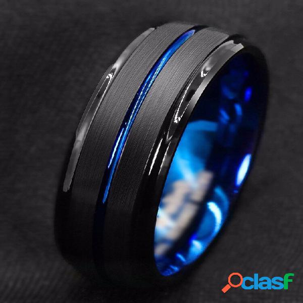 Anello in acciaio inossidabile blu interno scanalato Black