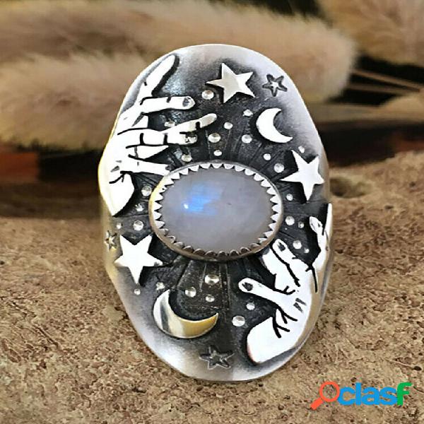 Anello vintage con pietra di luna stellata