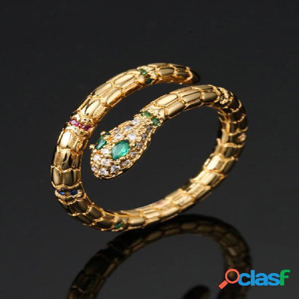 Anello vintage elegante intarsiato con zirconi a forma di