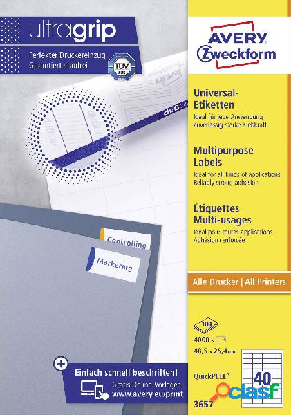 Avery-Zweckform 3657 Etichette 48.5 x 25.4 mm Carta Bianco