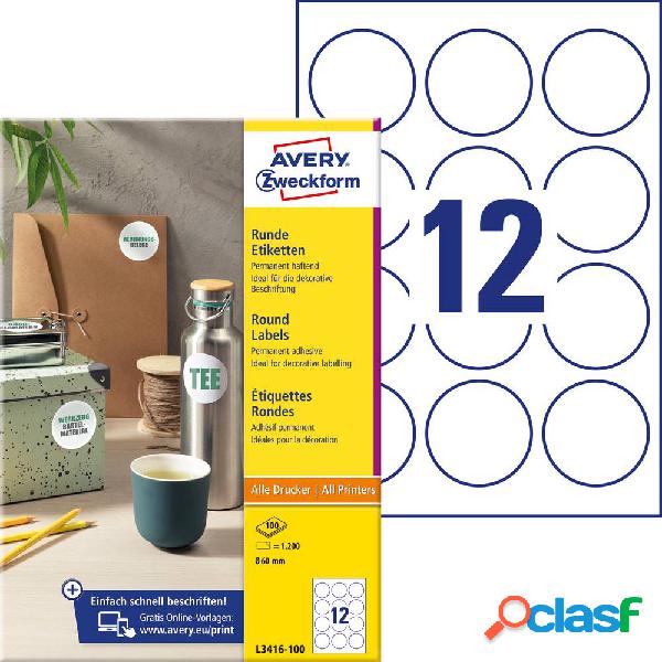 Avery-Zweckform L3416-100 Etichette Ø 60 mm Carta Bianco