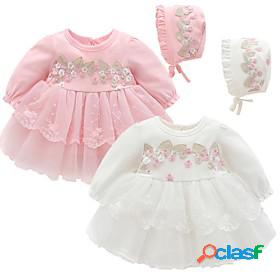 Baby Girls' Active Basic Dress Cotton Christening White Pink