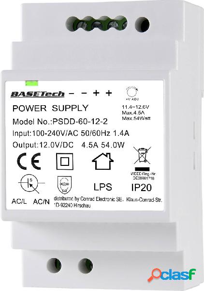 Basetech PSDD-60-12-2 Alimentatore per guida DIN 12 V 4.5 A