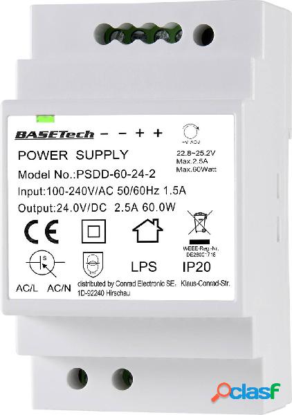 Basetech PSDD-60-24-2 Alimentatore per guida DIN 24 V 2.5 A