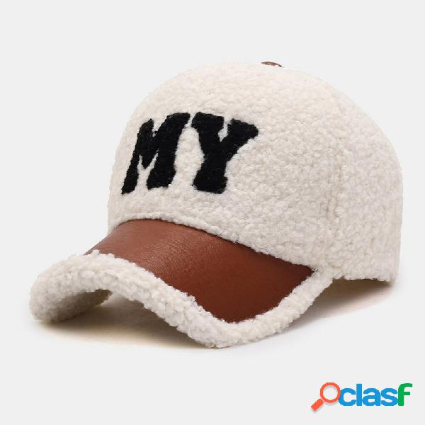 Berretto da baseball da uomo Agnello peluche PU Patchwork