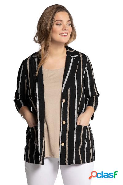 Blazer a righe con risvolto e mezze maniche, in lino misto,