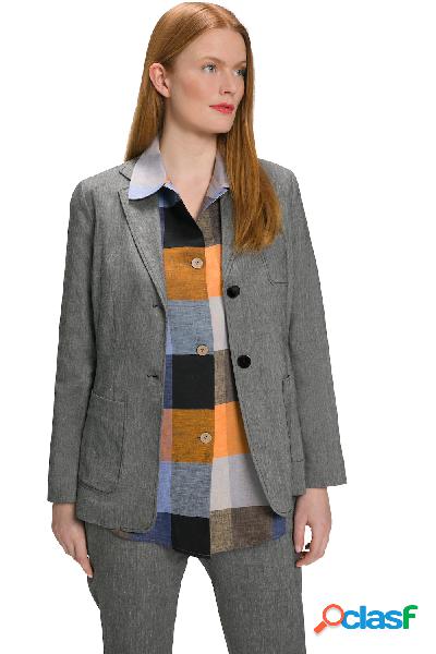 Blazer sciancrato in lino elasticizzato con revers, Donna,