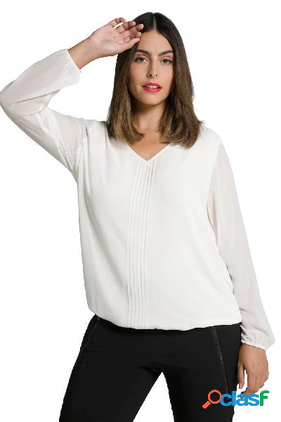 Blusa a doppio strato con nervature, scollo a V e maniche