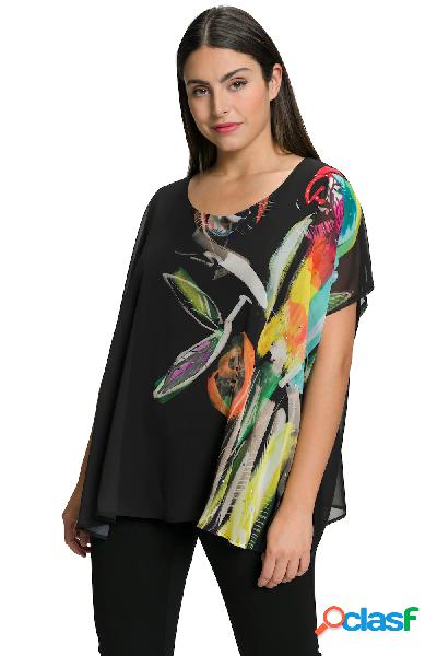 Blusa a doppio strato con pappagallo, scollo a girocollo e