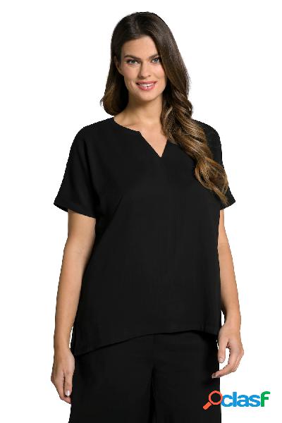 Blusa a righe con scollo a tunica e mezze maniche, Donna,