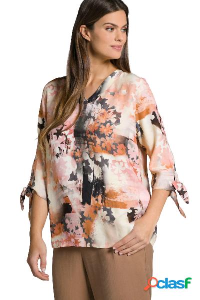 Blusa con effetto patchwork, scollo a V e maniche a 3/4,