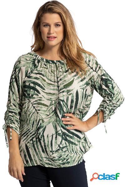 Blusa con scollo elastico, stampa ispirata alla giungla,