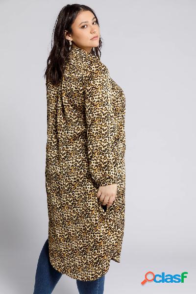 Blusa dal taglio lungo con stampa leopardata, spacchetti