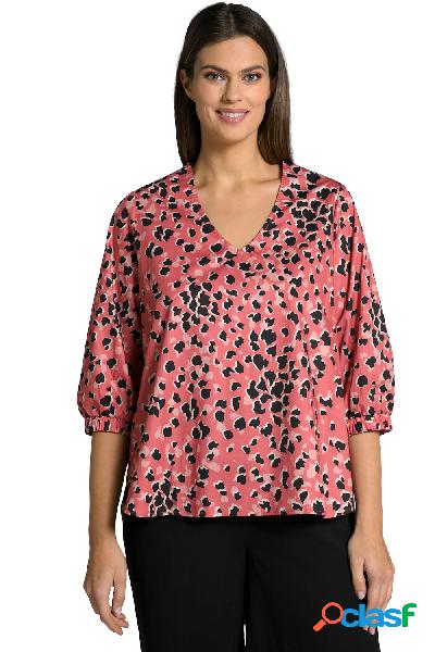 Blusa dal taglio svasato con stampa animalier, scollo a V e