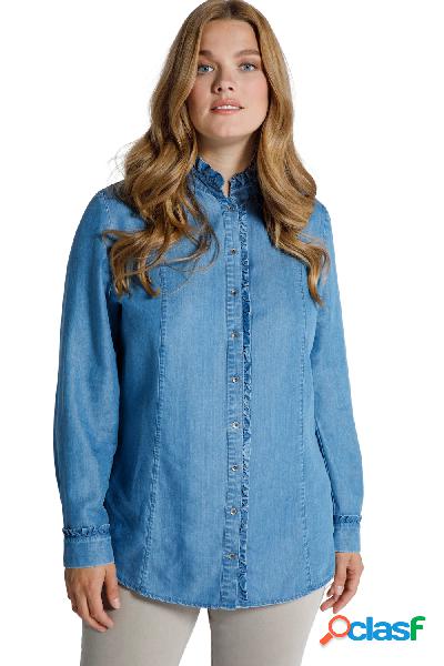 Blusa di lyocell con effetto jeans, colletto alto, maniche