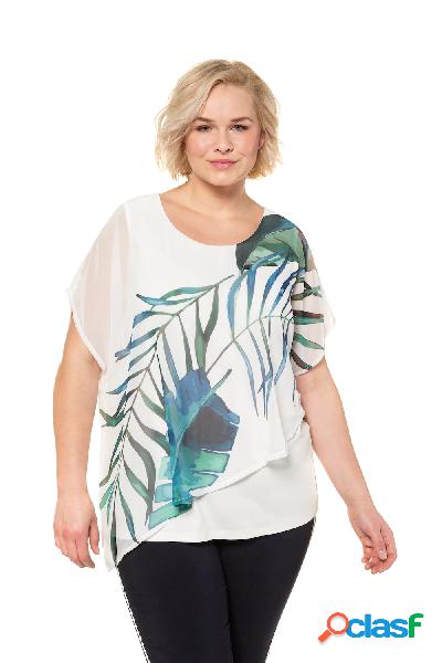 Blusa, fantasia con foglie ispirata alla giungla, mantellina
