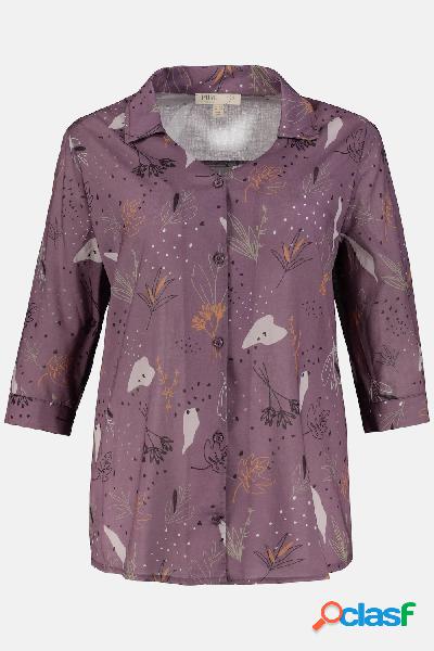 Blusa, fantasia floreale, maniche a 3/4, cotone biologico,