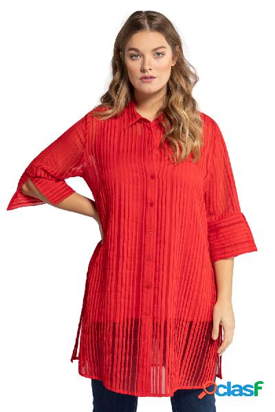 Blusa lunga, righe di dévoré, colletto da camicia, maniche