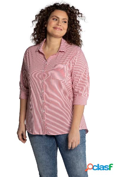 Blusa lunga, righe, maniche a 3/4, retro più lungo, Donna,