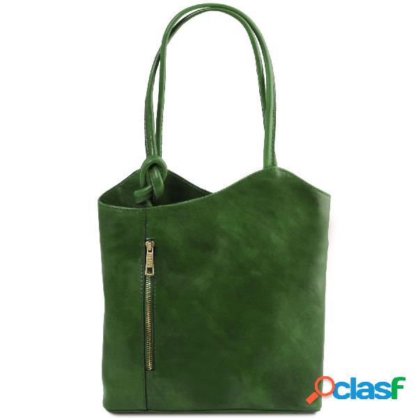 Borsa donna in pelle convertibile a zaino Verde