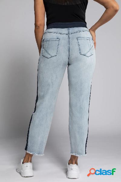 Boyfriend jeans con cintura a costine, strisce laterali e