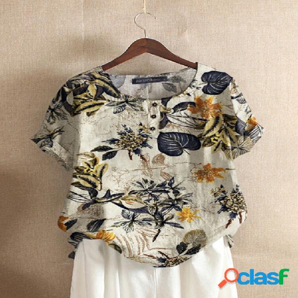 Camicetta casual floreale allentata con scollo a O 100%