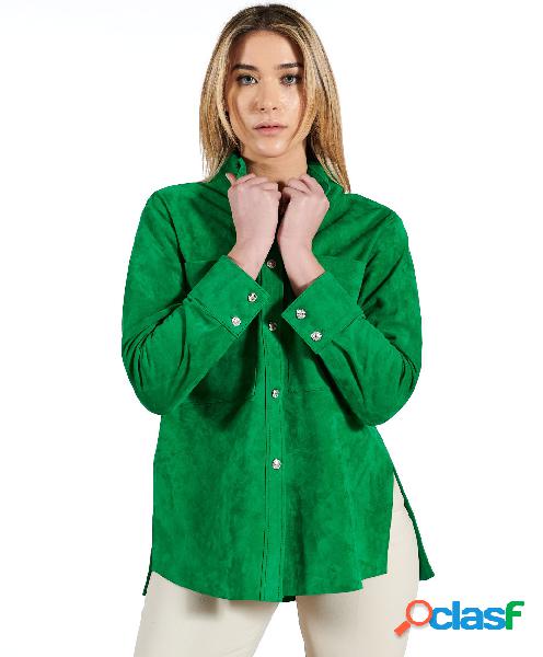 Camicia In Pelle Scamosciata Verde Vestibilità Over