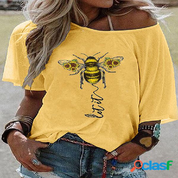 Camicia casual allentata stampa crisantemo taglie forti Bee