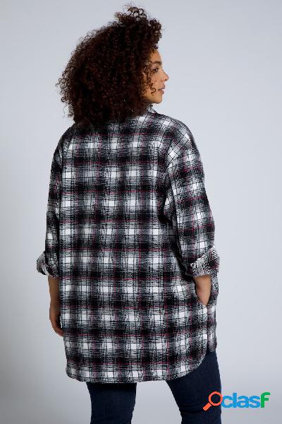 Camicia oversize a quadri con maniche lunghe, Donna, Nero,