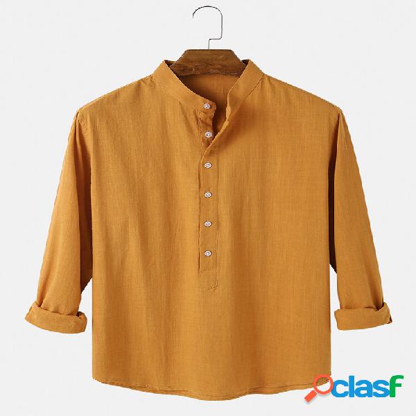 Camicie casual a maniche lunghe in tinta unita con colletto