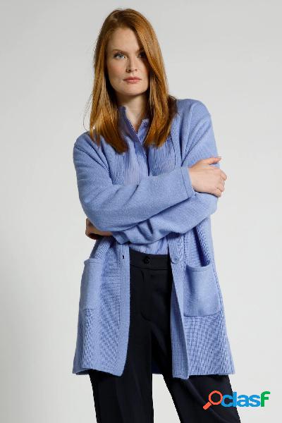 Cardigan a costa inglese con scollo a V e colletto alto,