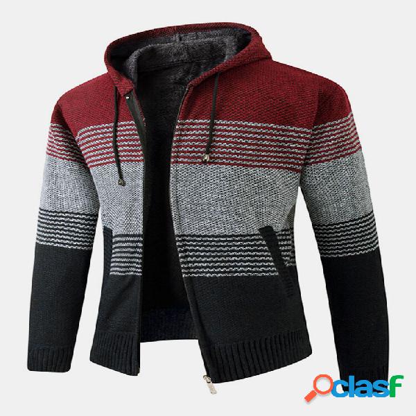 Cardigan con cappuccio caldo foderato in pile colorblock a