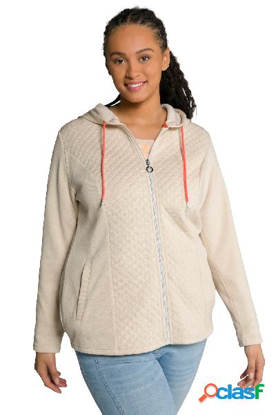 Cardigan con inserto trapuntato, pile e cappuccio, Donna,