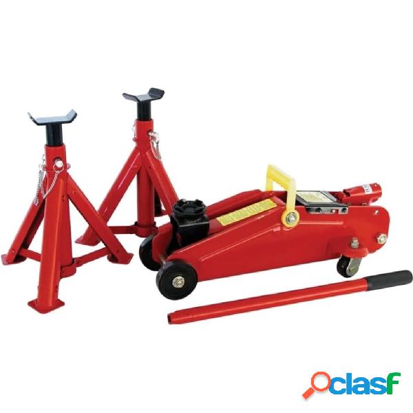 Carpoint Set Cric a Carrello e 2 Supporti Asse 2000 kg Rosso